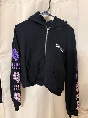 Darc Sport Black Zip-Up Hoodie with Purple & Pink Wolf Graphics